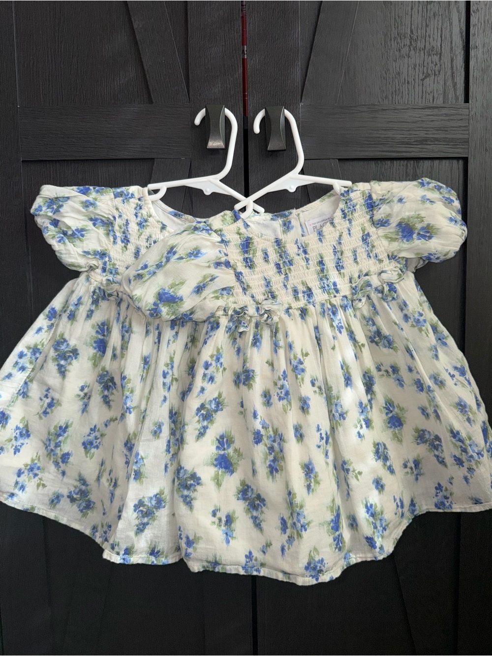 The Children's Place White Floral Smocked Blouse with Blue Flowers